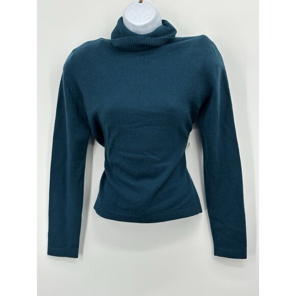 Women’s Lord & Taylor Teal Two Ply Cashmere Turtleneck Sweater Size S Minimalist - Picture 2 of 10